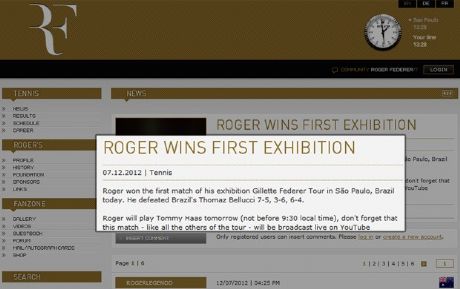 Reprodução/Site Oficial Roger Federer